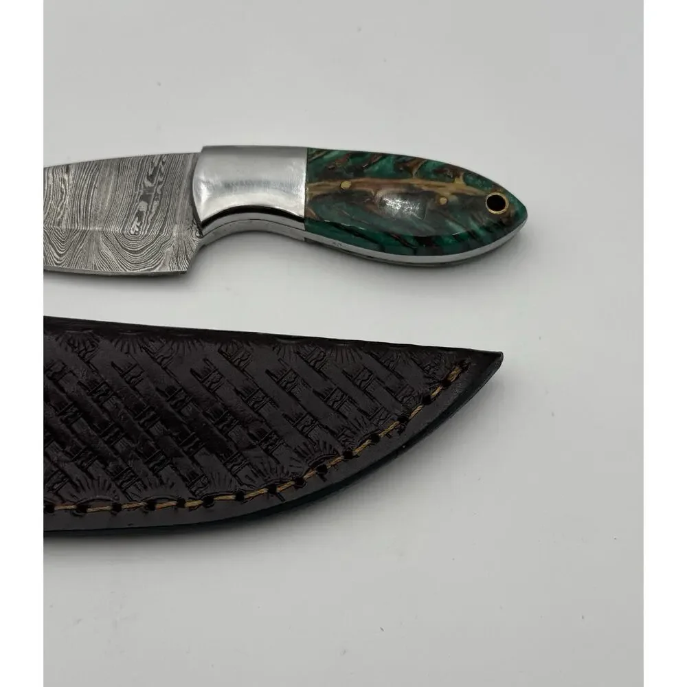 Handmade Damascus Steel Fixed Blade Knife w/ Leather Sheath – Pakistan Made NEW